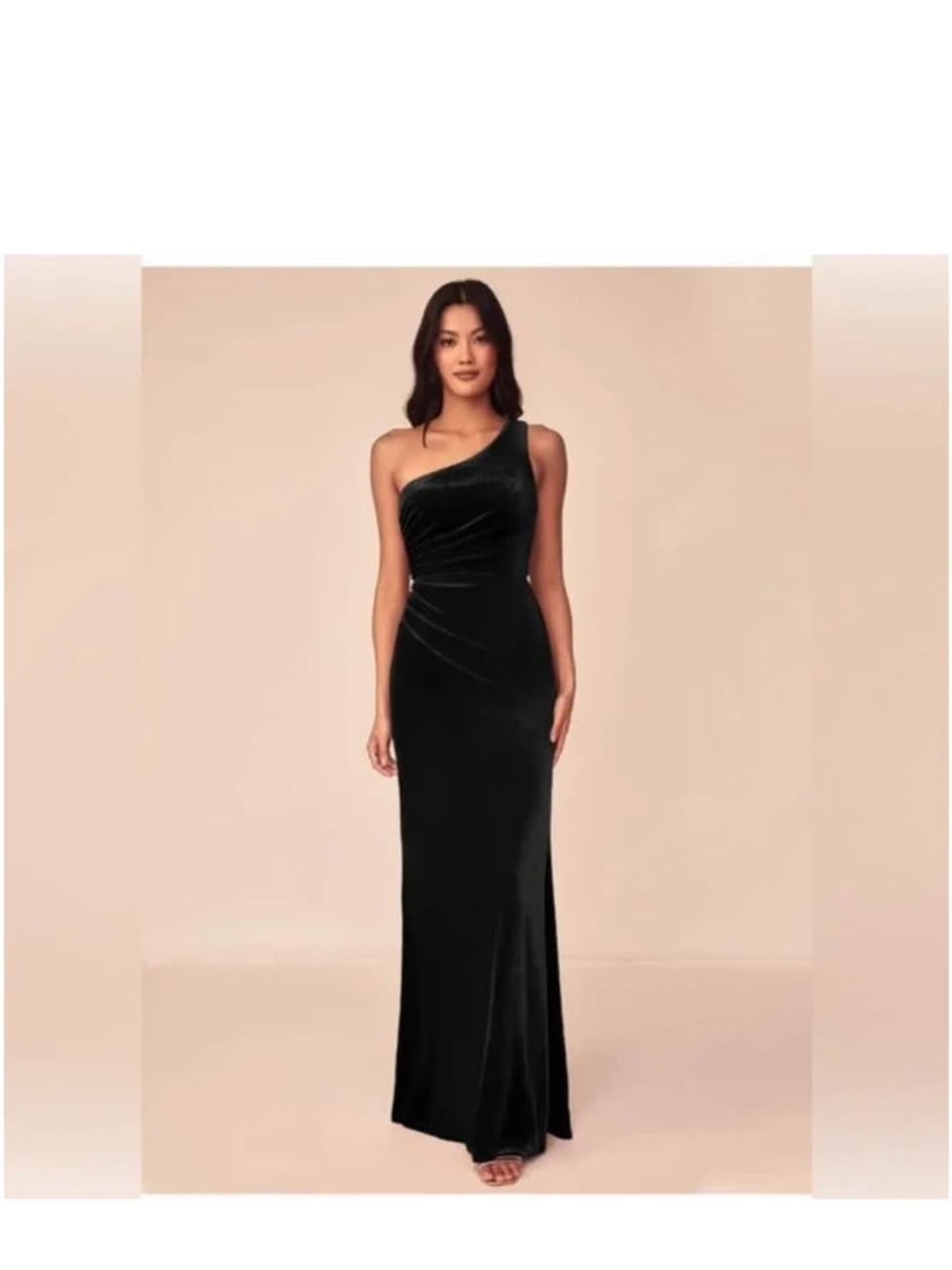 One-Shoulder Black Velvet Evening Gown Azazie